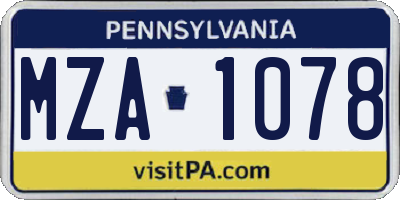 PA license plate MZA1078