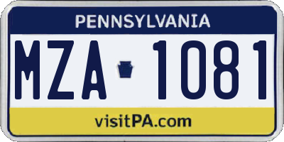 PA license plate MZA1081