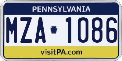 PA license plate MZA1086
