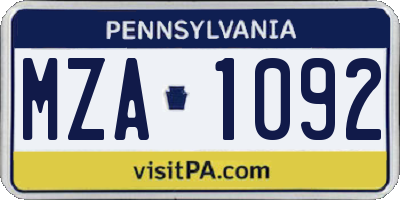 PA license plate MZA1092