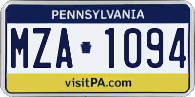 PA license plate MZA1094