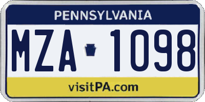 PA license plate MZA1098
