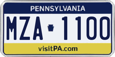 PA license plate MZA1100