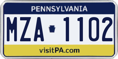 PA license plate MZA1102