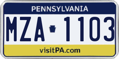 PA license plate MZA1103