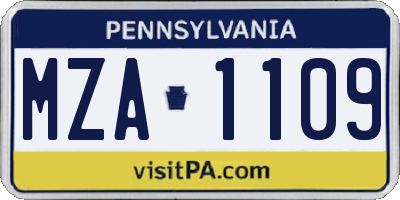 PA license plate MZA1109