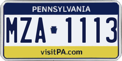 PA license plate MZA1113