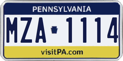PA license plate MZA1114