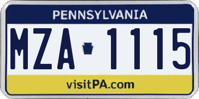 PA license plate MZA1115