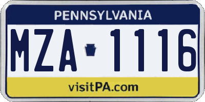 PA license plate MZA1116