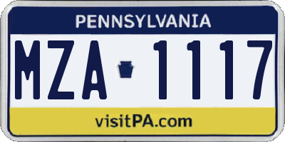 PA license plate MZA1117