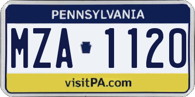 PA license plate MZA1120