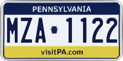 PA license plate MZA1122