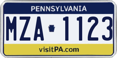 PA license plate MZA1123