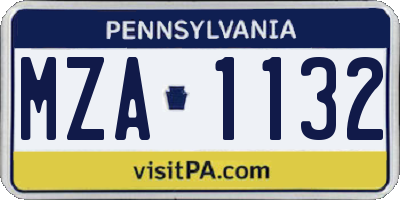 PA license plate MZA1132