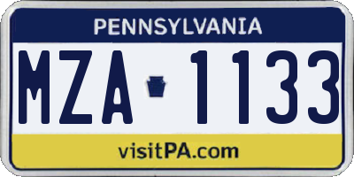 PA license plate MZA1133