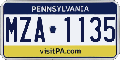 PA license plate MZA1135