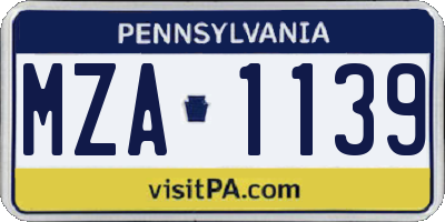 PA license plate MZA1139