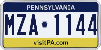 PA license plate MZA1144