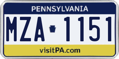 PA license plate MZA1151