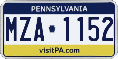 PA license plate MZA1152