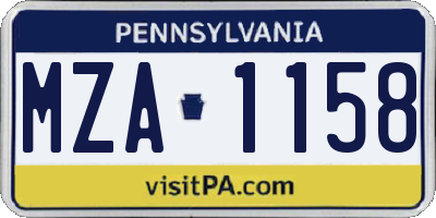 PA license plate MZA1158