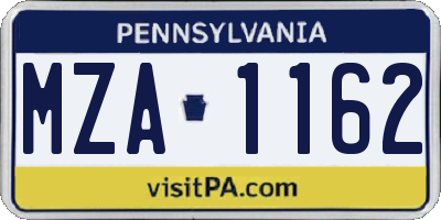 PA license plate MZA1162