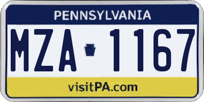 PA license plate MZA1167
