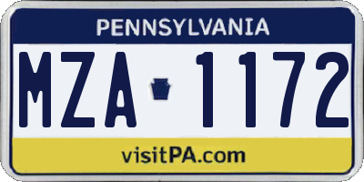 PA license plate MZA1172