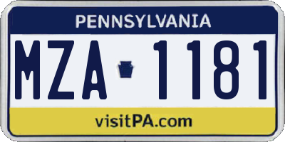 PA license plate MZA1181