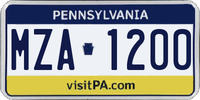 PA license plate MZA1200