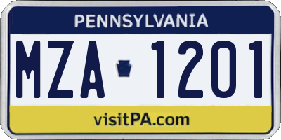 PA license plate MZA1201