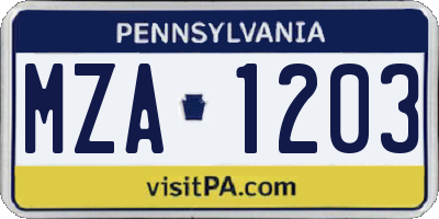 PA license plate MZA1203