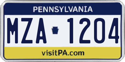 PA license plate MZA1204