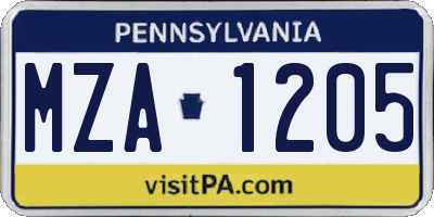 PA license plate MZA1205