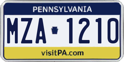 PA license plate MZA1210