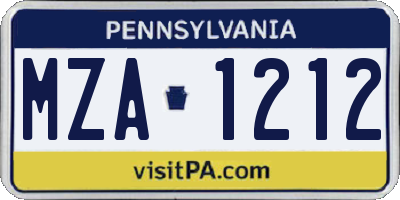 PA license plate MZA1212