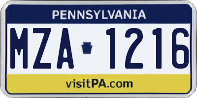 PA license plate MZA1216