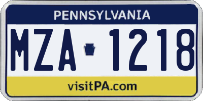 PA license plate MZA1218