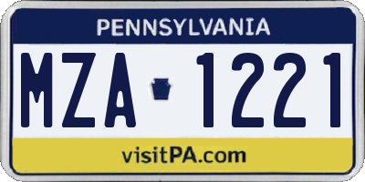 PA license plate MZA1221