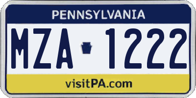 PA license plate MZA1222