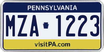 PA license plate MZA1223