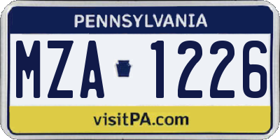 PA license plate MZA1226