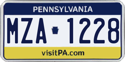 PA license plate MZA1228