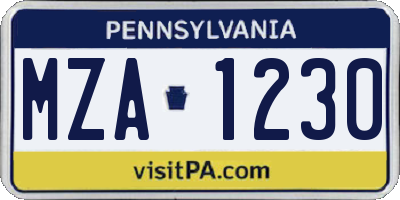 PA license plate MZA1230