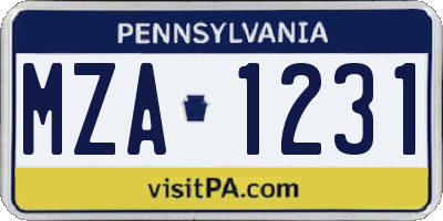 PA license plate MZA1231