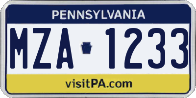 PA license plate MZA1233