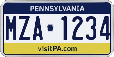 PA license plate MZA1234