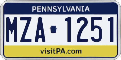 PA license plate MZA1251