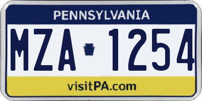 PA license plate MZA1254